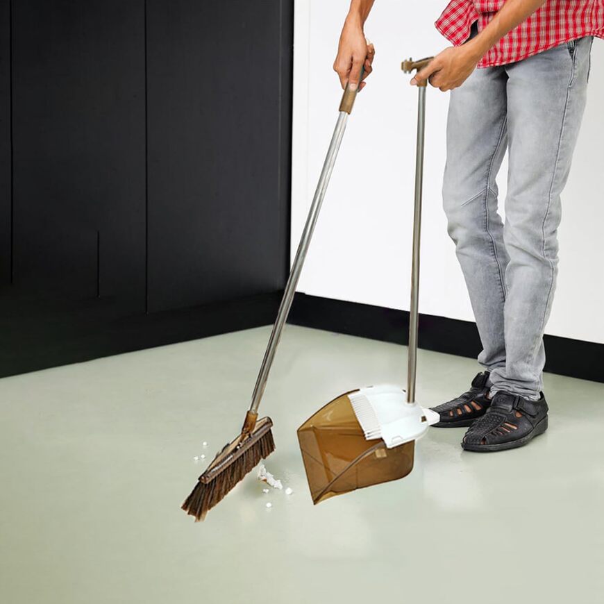 Premium Long Handle Broom and Dustpan Set for Home, Office, and Commercial Cleaning