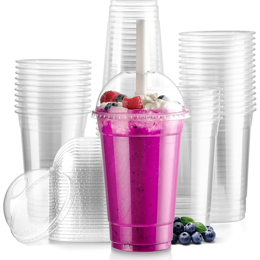 Ideal Pack 92 C Plastic Lids – Compatible with 12 oz, 14 oz, 16 oz PET Cups