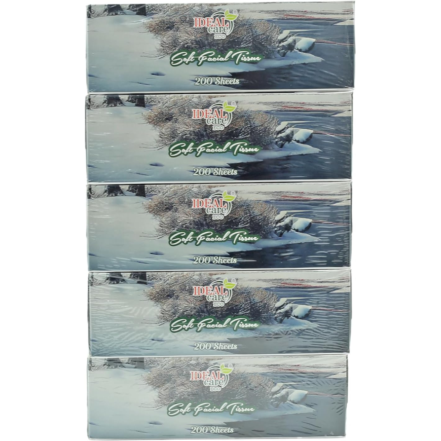 IDEAL Care Premium Soft Facial Tissue – 5 Pack Family Bundle – 200 Sheets Per Box (1000 Sheets Total)
