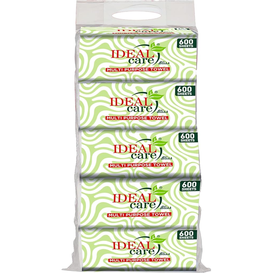 Ideal Care Disposable Tissues, 2-Ply, 600 Sheets, 5 Packs, 3000 Total Sheets