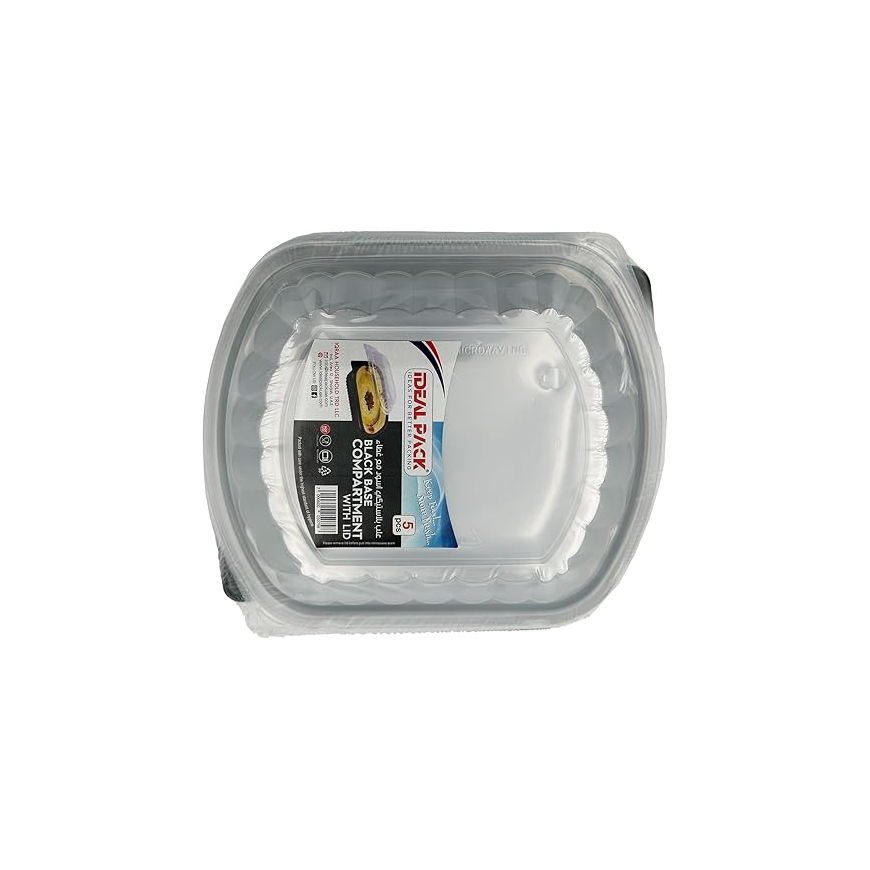 Black Base Single Compartment Food Containers with Lids – Pack of 5