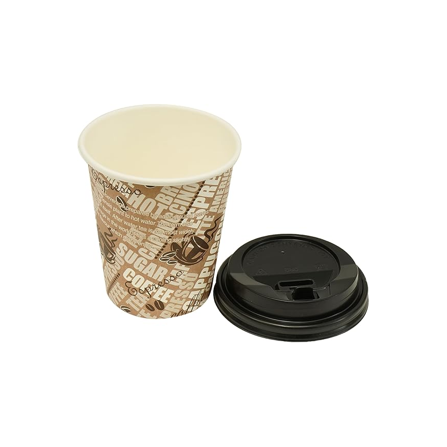 Single Wall Paper Cup with Lid, 8oz, Pack of 10pcs, Multicolor