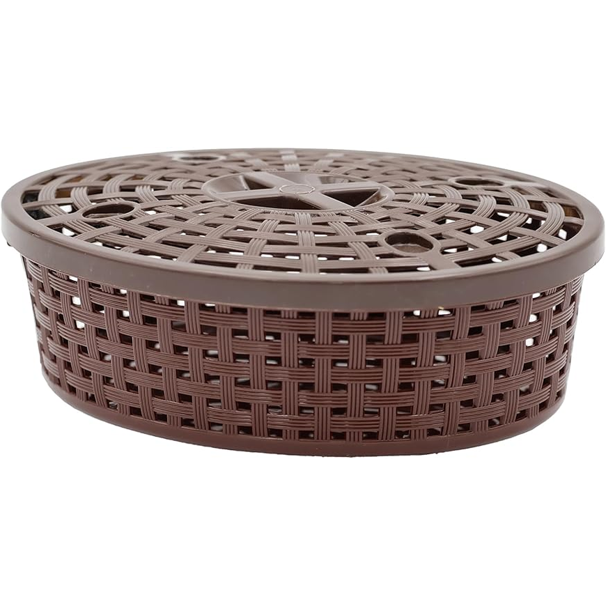 Nakoda Coco Oval Shape Plastic Storage Basket with Lid  (coffee)