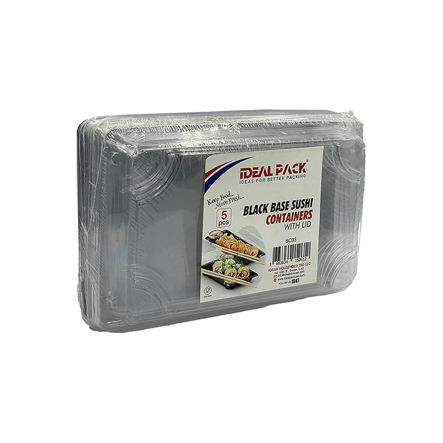 Black Base Sushi Container - 215x136x21mm Base with Lid, 5 Pieces - SC03 Main image