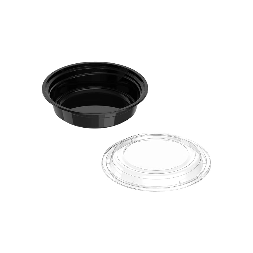 Black Base Round Food Containers with Lids – 16 oz | 5 Pack