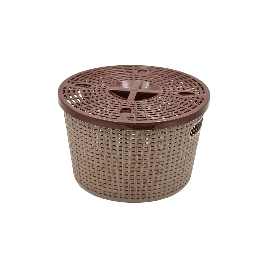 Nakoda Coco Round Shape Plastic Storage Basket with Lid Secondary image