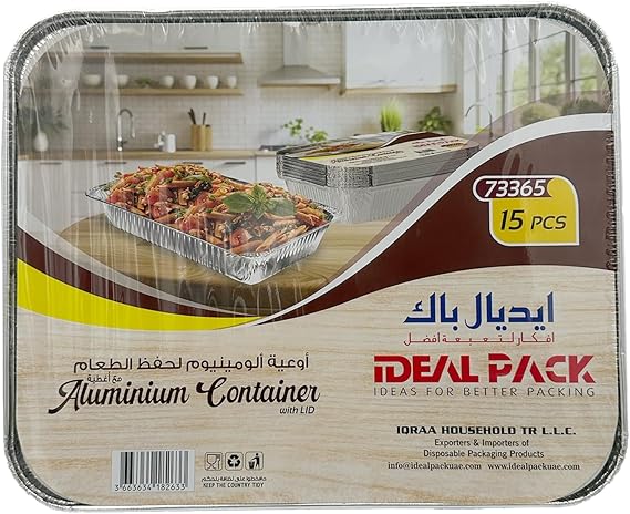 Heavy-Duty Aluminium Foil Containers with Lids – 15 Pack | 73365 Disposable Food Containers
