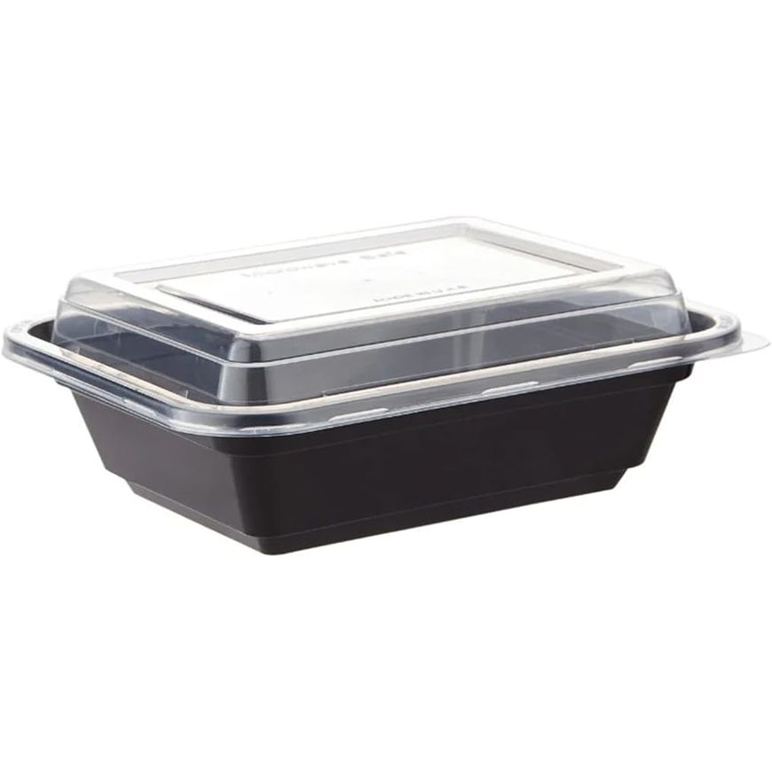 Black Base Rectangular Food Containers with Lids – 5 Pack | 12 oz