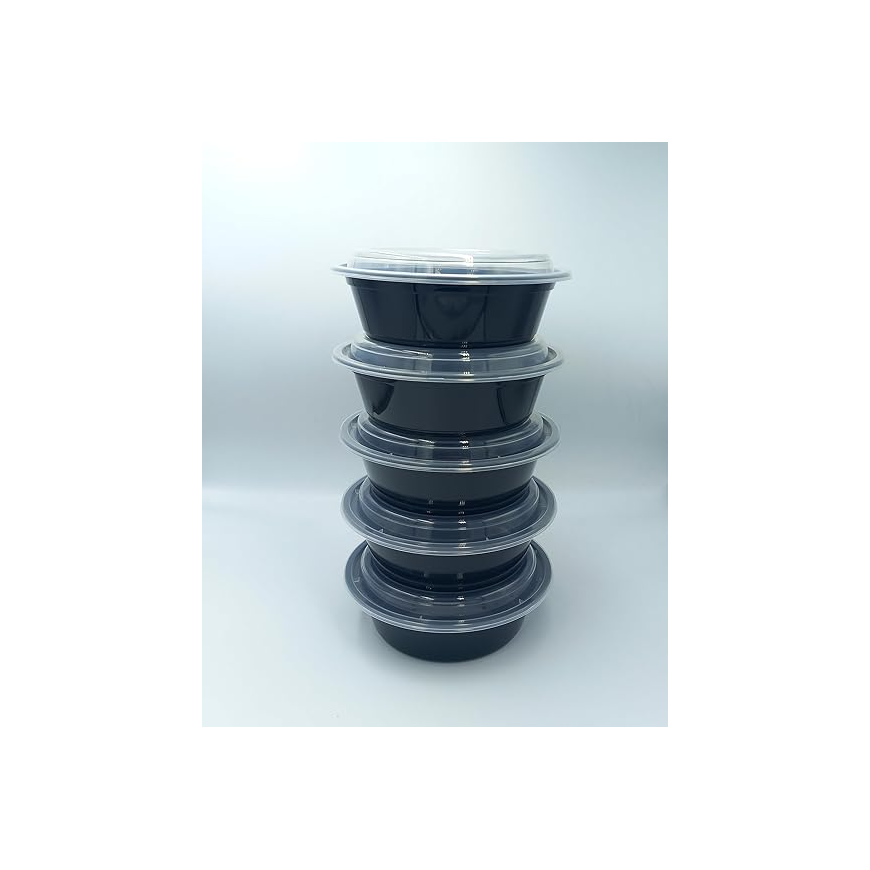 Black Base Round Microwavable Container With Lid