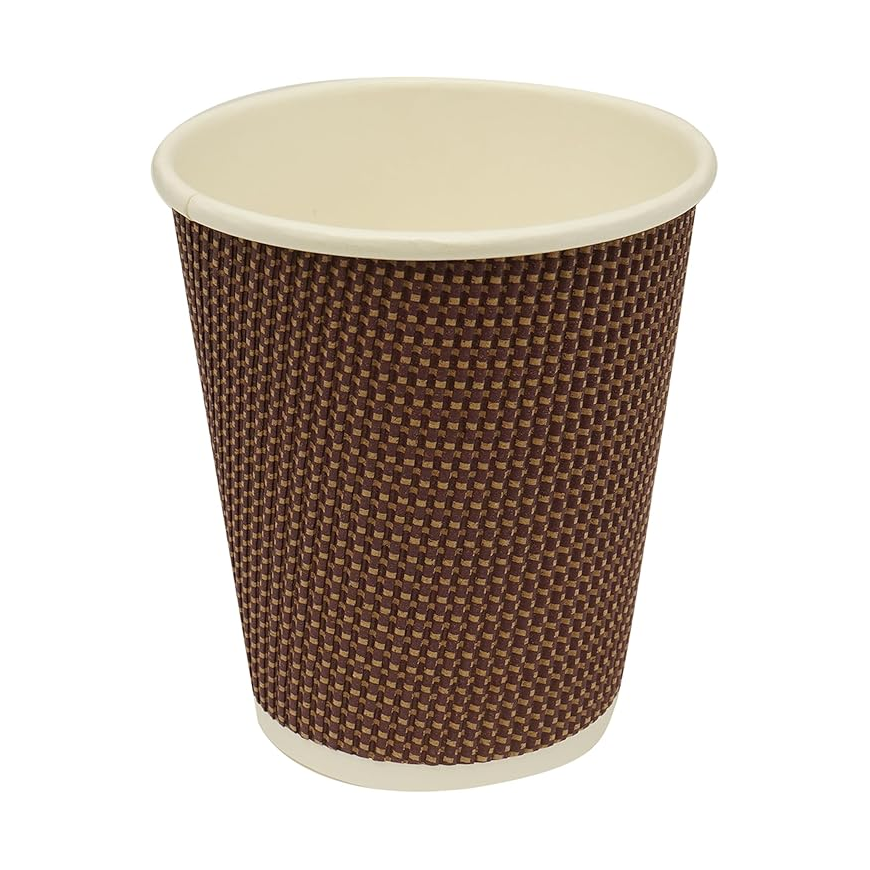 Ripple Paper Cup with Lid, 8oz, Pack of 25pcs, Chocolate & Black Main image