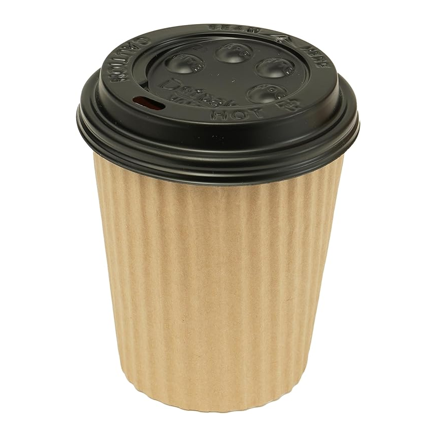 Kraft Paper Ripple Cup with Lid, 8oz, Pack of 10pcs, Brown & Black