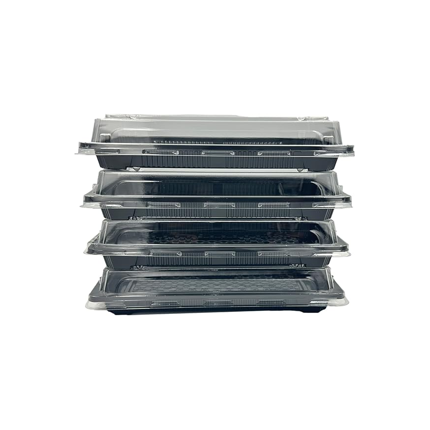 Black Base Sushi Container - 215x136x21mm Base with Lid, 5 Pieces - SC03
