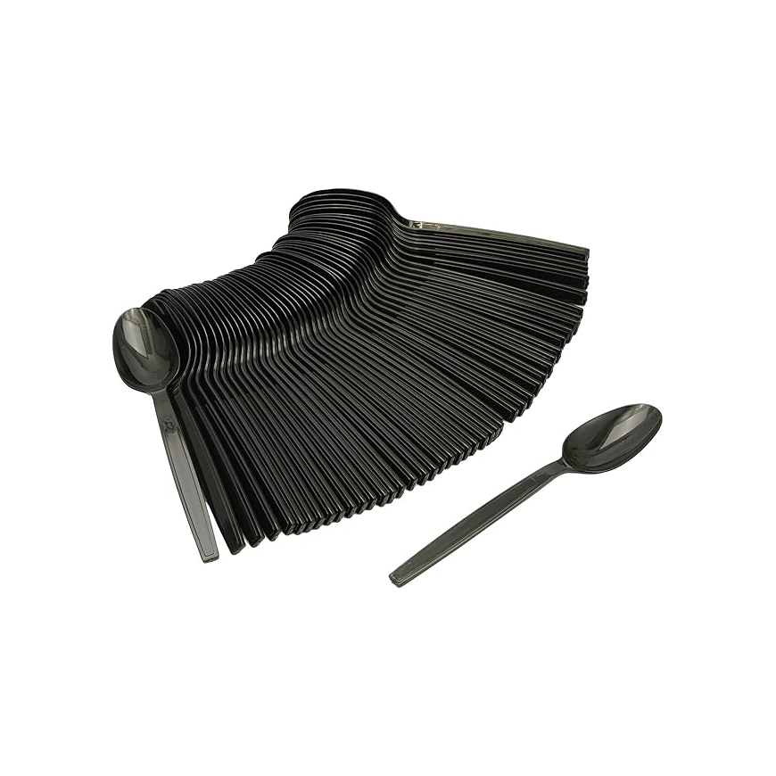 Plastic Hd Black Spoon, Pack of 50pcs, Black - Plastic Heavy Duty Black Cutlery