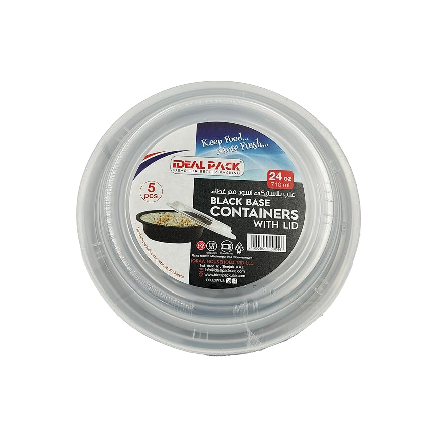 Black Base Round Food Containers with Lids – 24 oz Main image