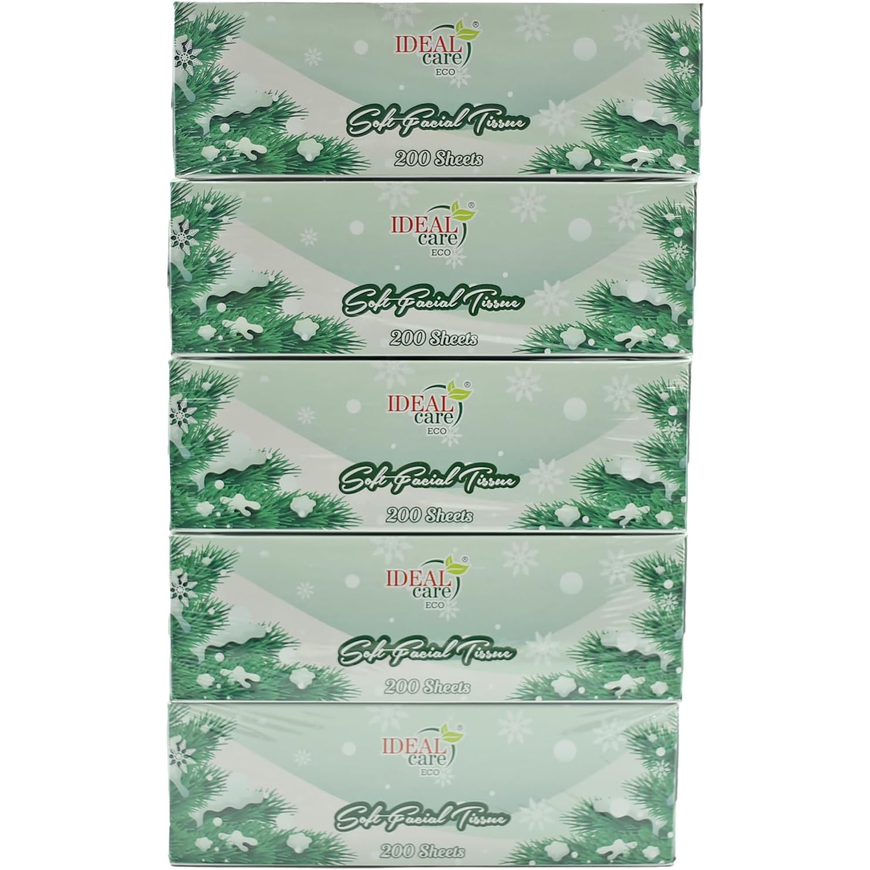 IDEAL Care Premium Soft Facial Tissue – 5 Pack Family Bundle – 200 Sheets Per Box (1000 Sheets Total)