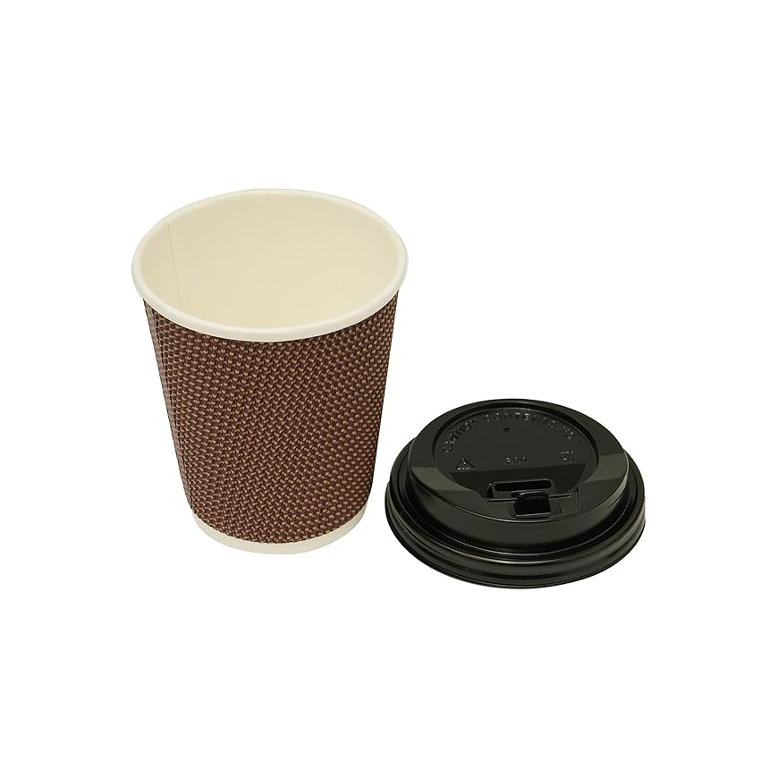 Ripple Paper Cup with Lid, 12oz, Pack of 10pcs, Chocolate & Black