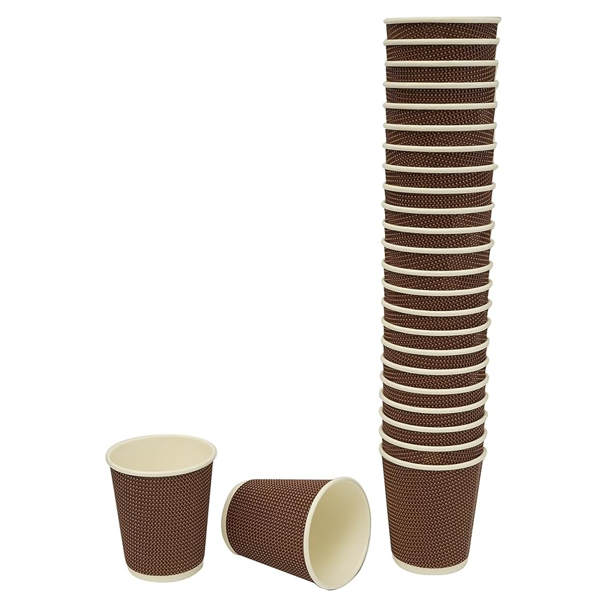Ripple Paper Cup with Lid, 8oz, Pack of 25pcs, Chocolate & Black