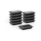 Black Base Rectangular Food Containers with Lids – 28 oz | 5 Pack