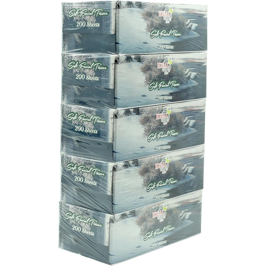 IDEAL Care Premium Soft Facial Tissue – 5 Pack Family Bundle – 200 Sheets Per Box (1000 Sheets Total)