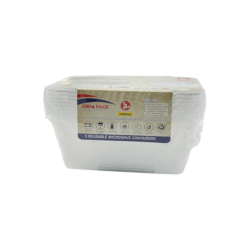 Microwave-Safe Square Food Containers with Lids – 1000 ml | 5 Pack