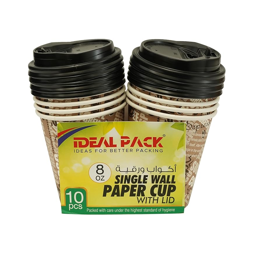Single Wall Paper Cup with Lid, 8oz, Pack of 10pcs, Multicolor Main image
