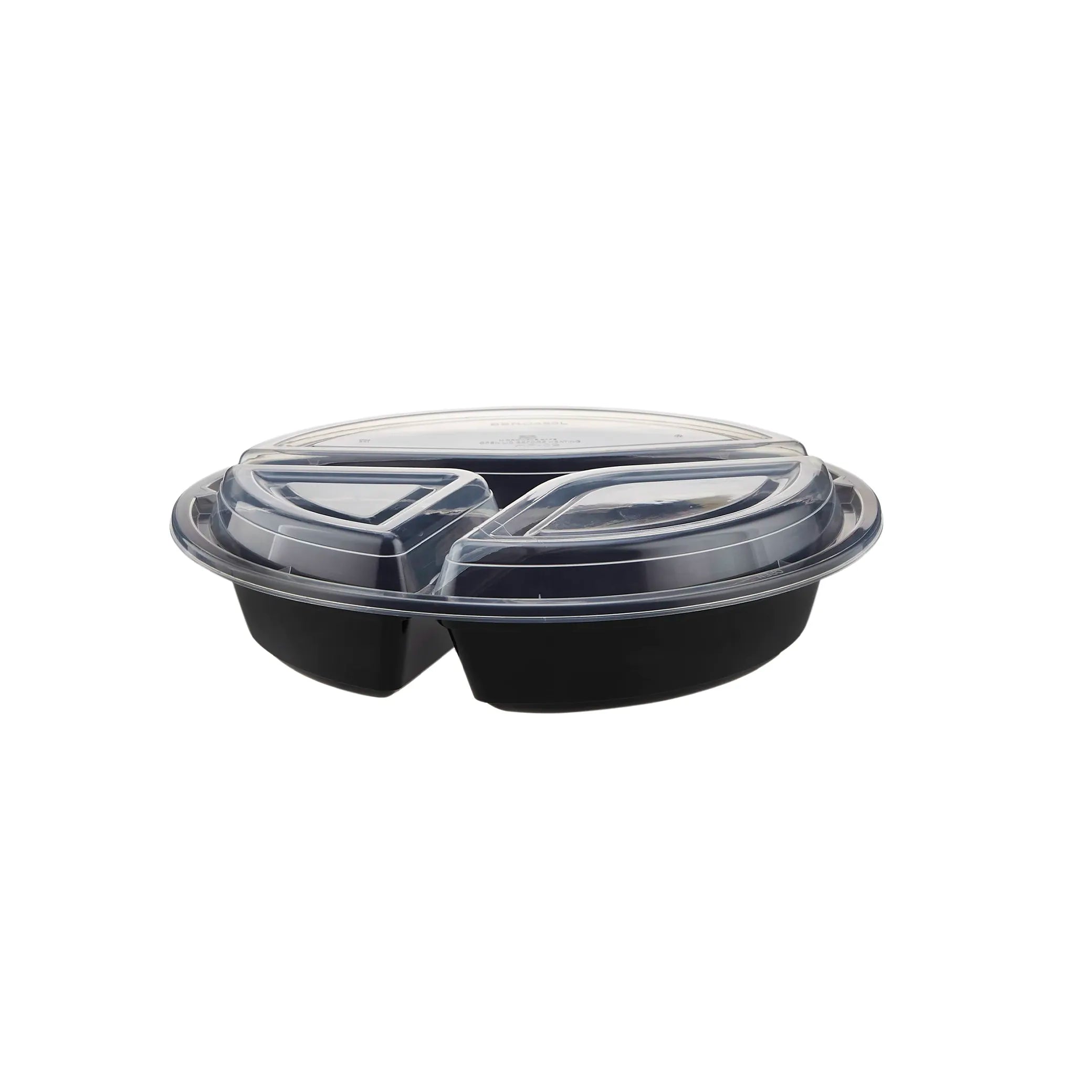 Black Base 3-Compartment Round Container 48 oz 10 Pieces