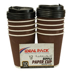 Ripple Paper Cup with Lid, 12oz, Pack of 10pcs, Chocolate & Black