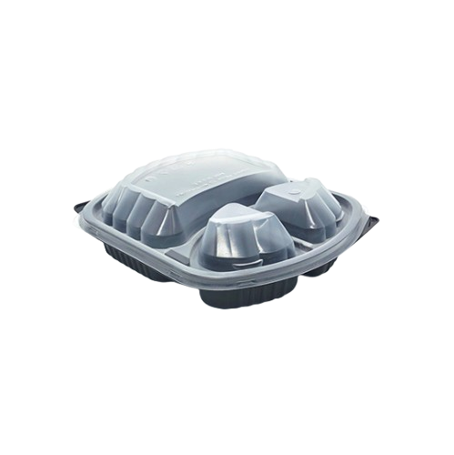 3-Compartment Black Microwavable Containers – Wholesale