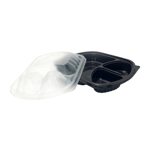 3-Compartment Black Microwavable Containers – Wholesale
