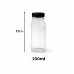 Premium 200ml Transparent Plastic Bottle with Black  Cap Pack of 10
