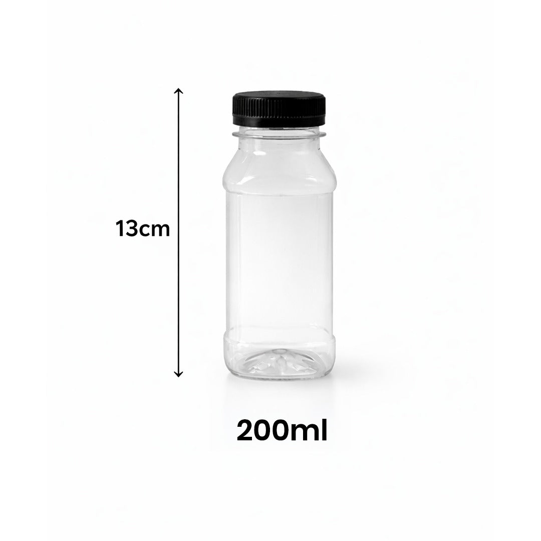 Premium 200ml Transparent Plastic Bottle with Black  Cap Pack of 10
