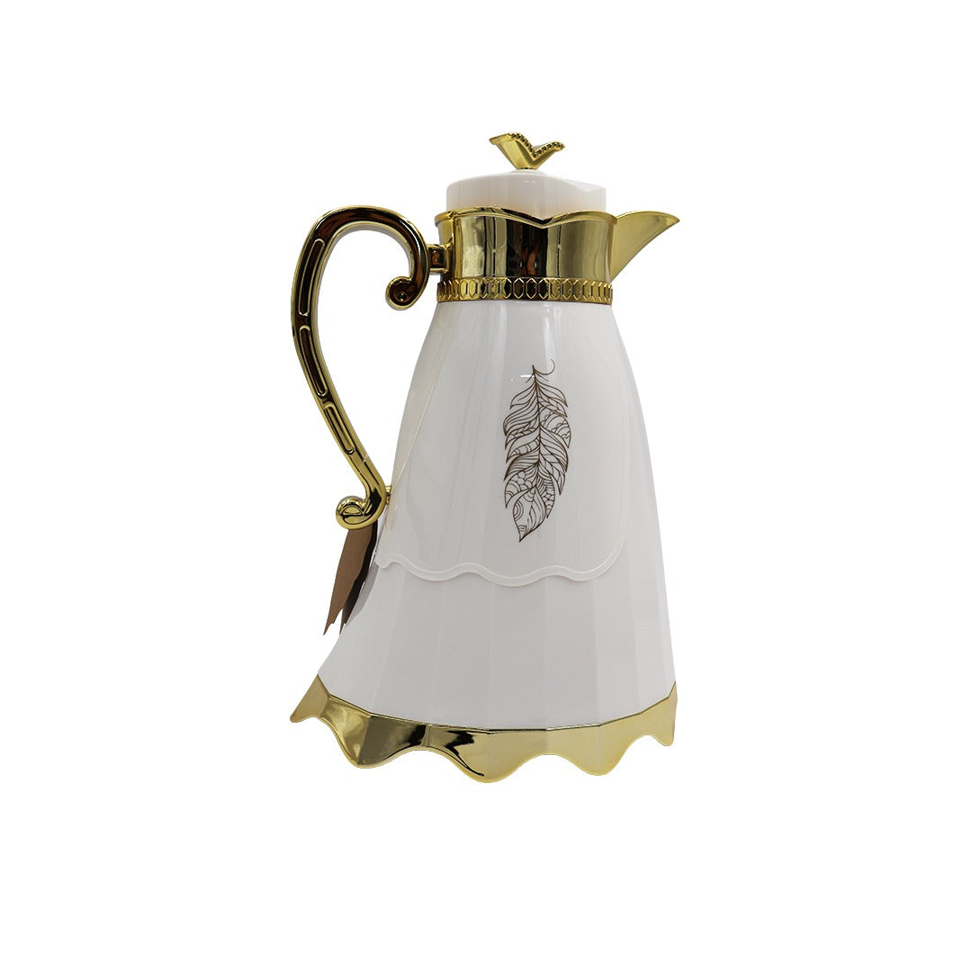 Luxury Arabic Coffee Thermos Flask – Elegant White & Gold Vacuum Insulated Main image