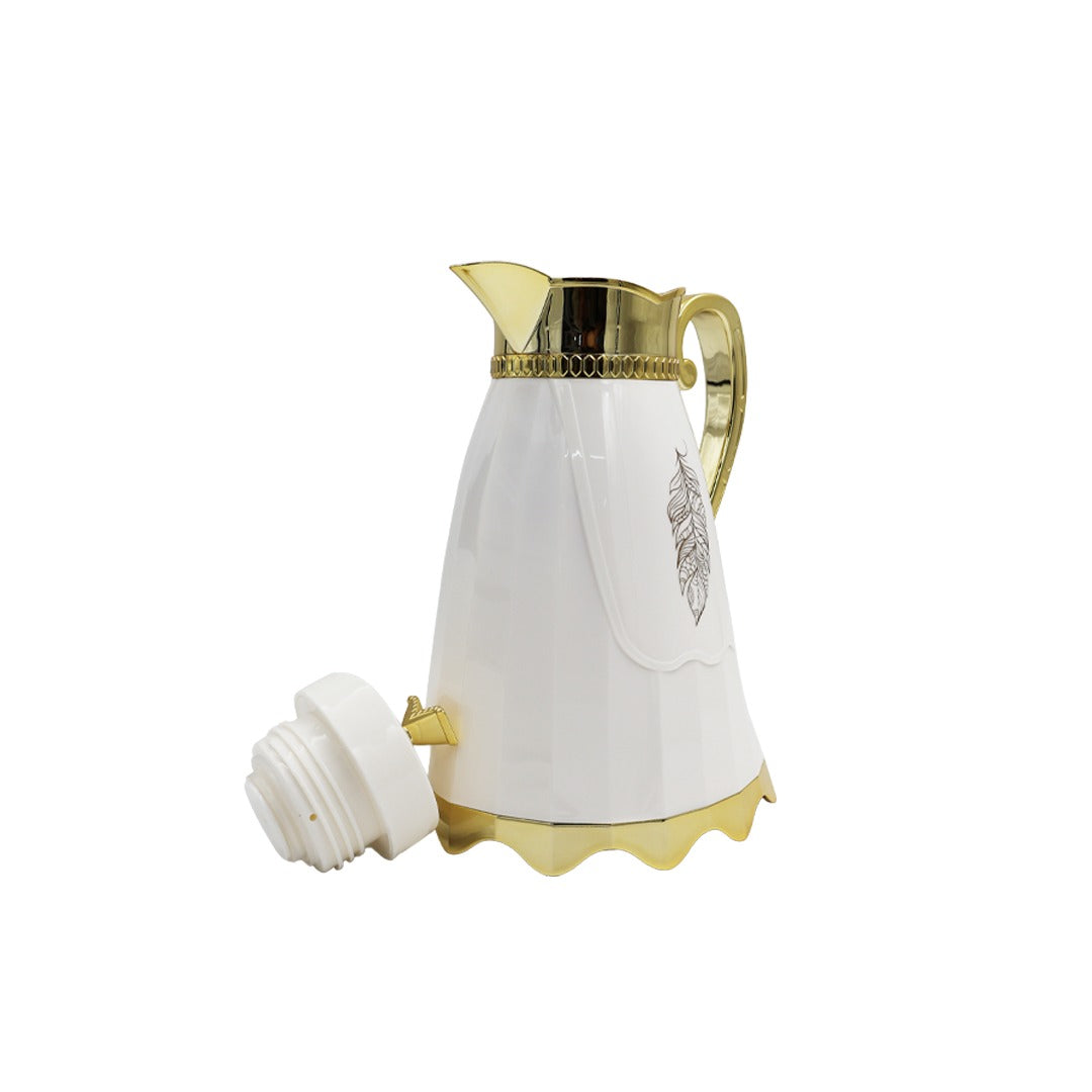 Luxury Arabic Coffee Thermos Flask – Elegant White & Gold Vacuum Insulated