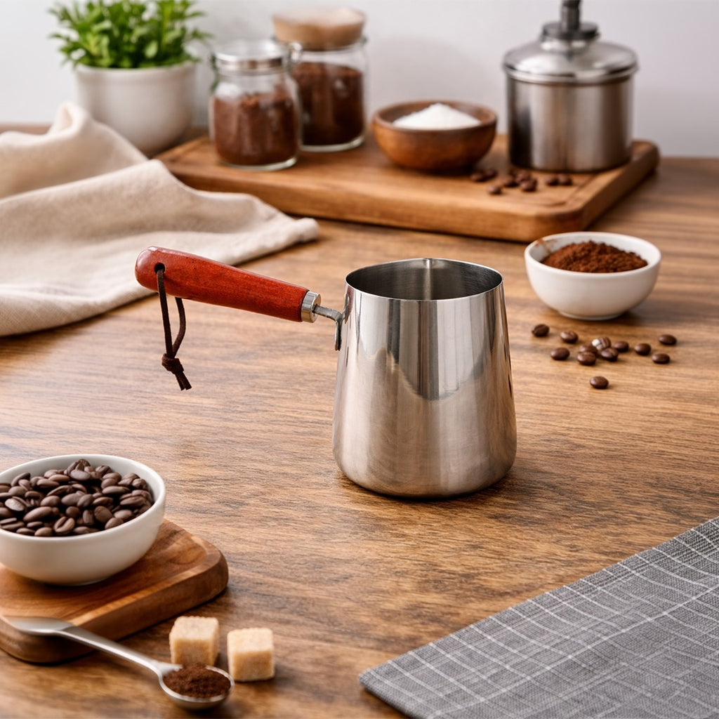 Stainless Steel Milk Pot with Wooden Handle