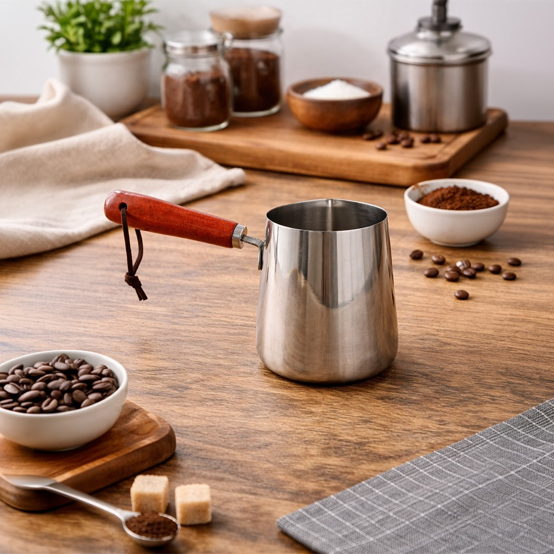Stainless Steel Milk Pot with Wooden Handle