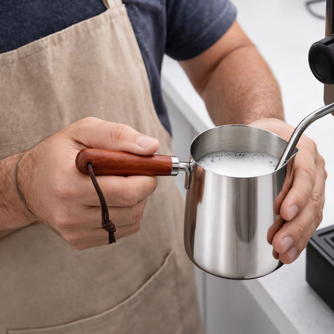 Stainless Steel Milk Pot with Wooden Handle