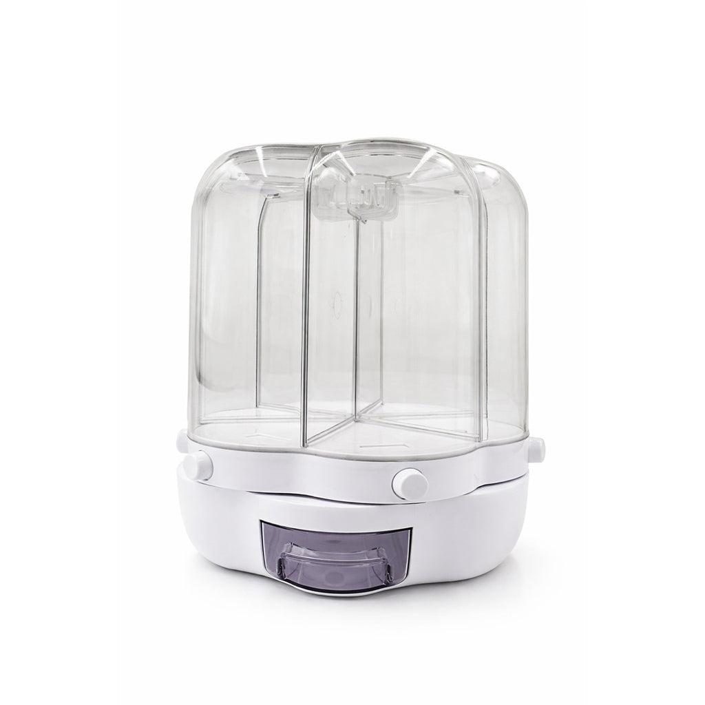 360° Rotating Dry Food Dispenser with Transparent Cover & Storage Compartments
