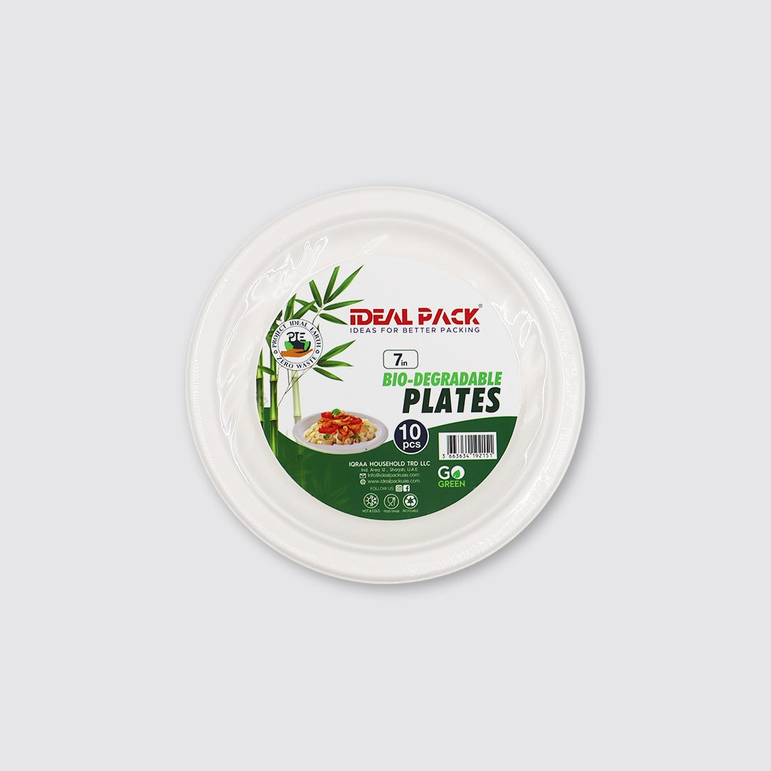 7 Inch Bio-Degradable Plates – Eco-Friendly Round Serving Plates for Food, Strong & Lightweight Plates for Parties, Catering, Picnics & Daily Use available in 10,25,50 pcs Main image