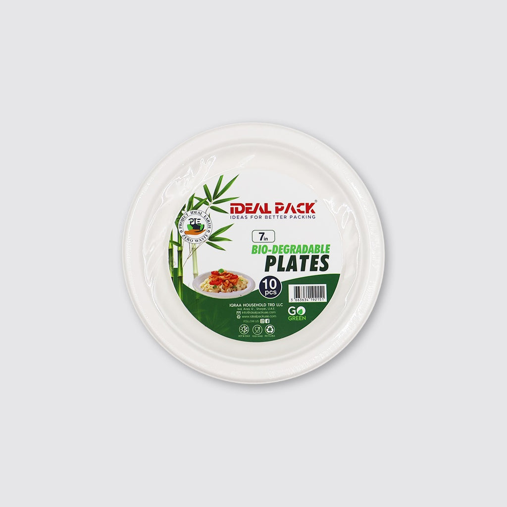 7 Inch Bio-Degradable Plates – Eco-Friendly Round Serving Plates for Food, Strong & Lightweight Plates for Parties, Catering, Picnics & Daily Use available in 10,25,50 pcs