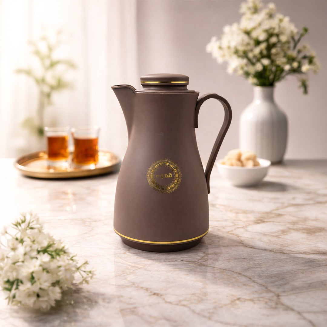 Luxury Arabic Coffee Thermos Flask – Brown & Gold Vacuum Insulated Coffee Pot for Arabic Coffee, Tea & Hot Beverages