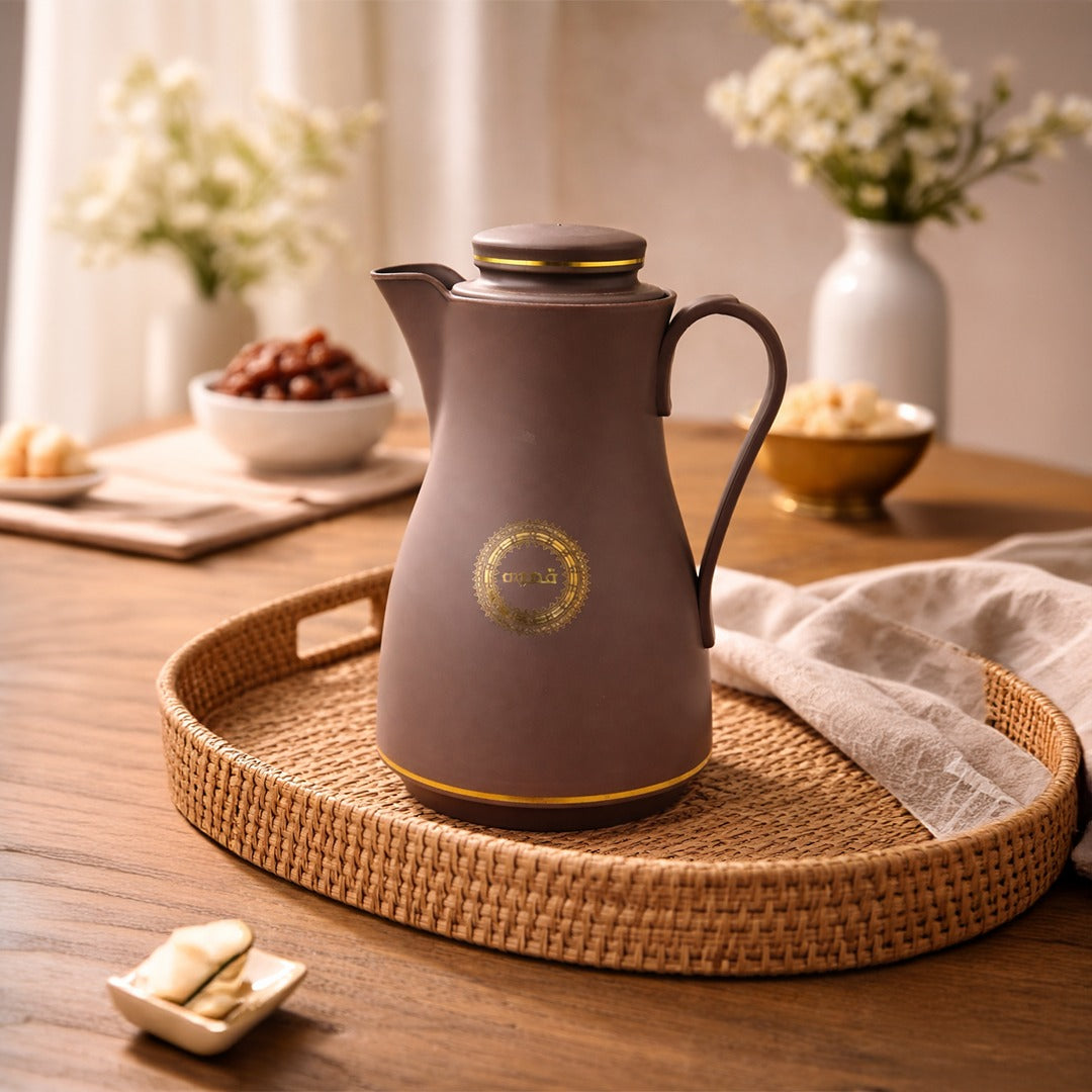 Luxury Arabic Coffee Thermos Flask – Brown & Gold Vacuum Insulated Coffee Pot for Arabic Coffee, Tea & Hot Beverages