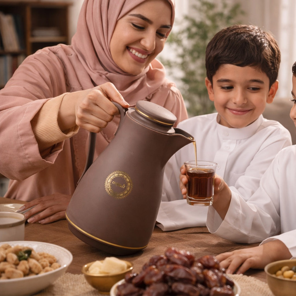Luxury Arabic Coffee Thermos Flask – Brown & Gold Vacuum Insulated Coffee Pot for Arabic Coffee, Tea & Hot Beverages