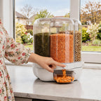360° Rotating Dry Food Dispenser with Transparent Cover & Storage Compartments