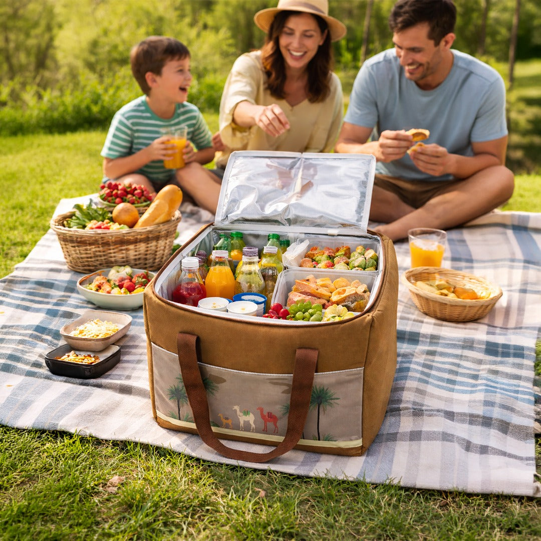 Insulated Thermal Cooler Bag with Compartments – Large Capacity Lunch & Food Storage Bag with Lid | Leakproof, Reusable Hot & Cold Storage Bag for Travel, Picnic & Grocery
