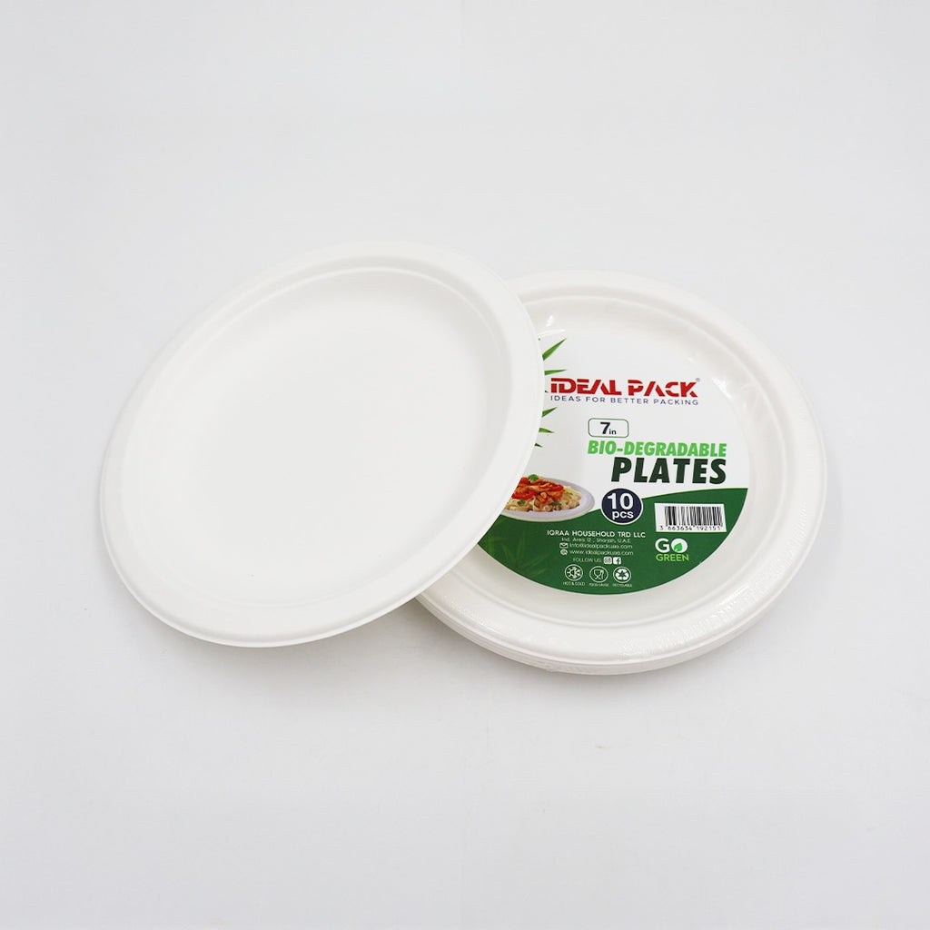 7 Inch Bio-Degradable Plates – Eco-Friendly Round Serving Plates for Food, Strong & Lightweight Plates for Parties, Catering, Picnics & Daily Use available in 10,25,50 pcs