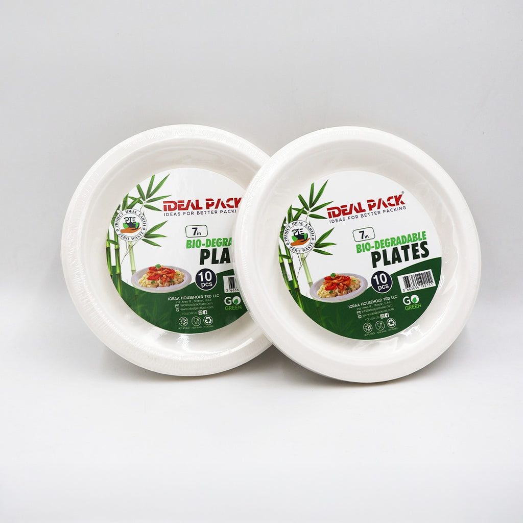 7 Inch Bio-Degradable Plates – Eco-Friendly Round Serving Plates for Food, Strong & Lightweight Plates for Parties, Catering, Picnics & Daily Use available in 10,25,50 pcs