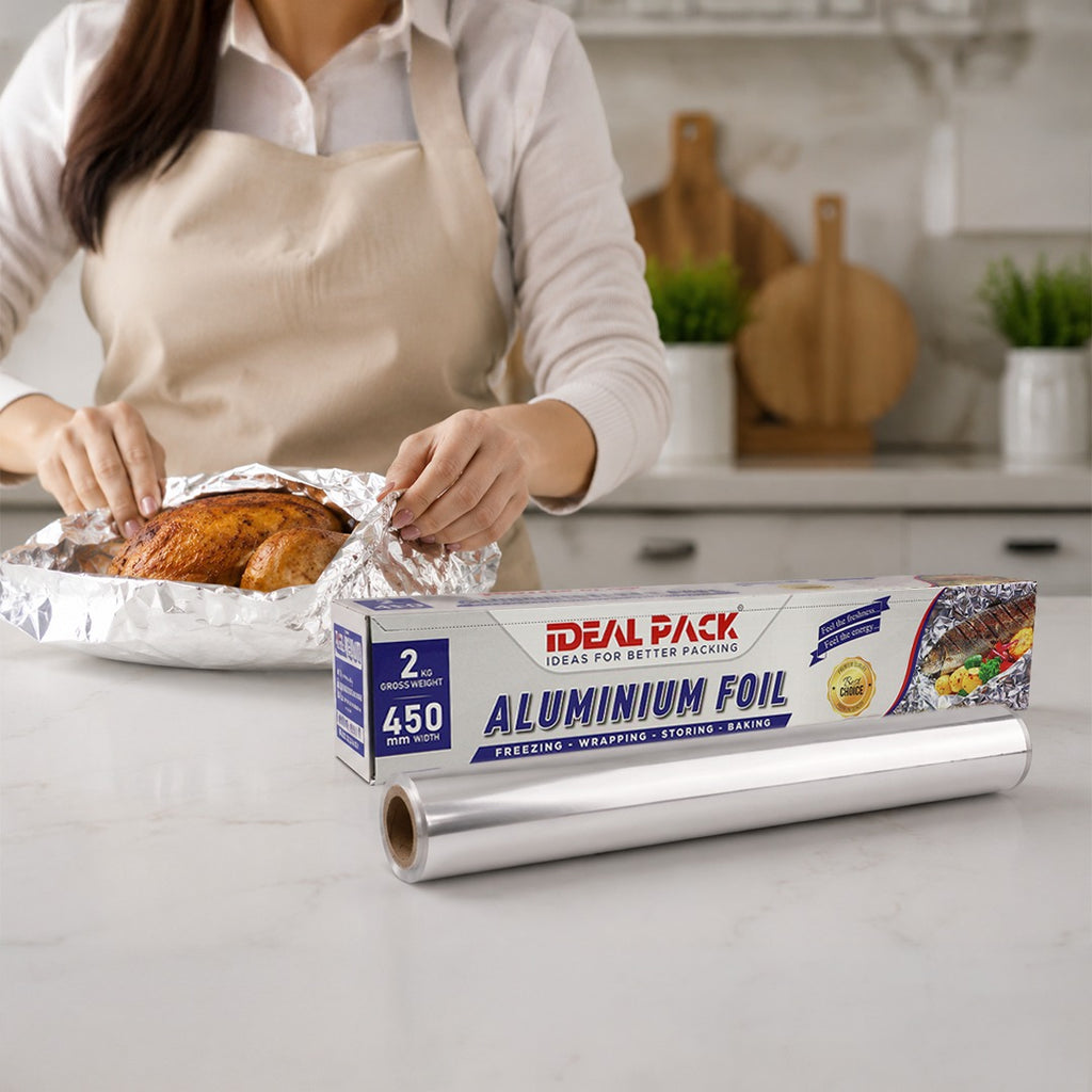 Ideal Pack Aluminium Foil Roll 450 mm Width – Heavy Duty Kitchen Foil for Wrapping, Baking, Grilling, Freezing & Food Storage | 2 Kg Gross Weight