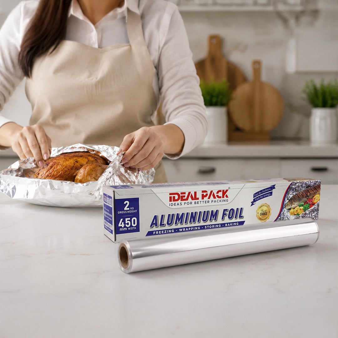 Ideal Pack Aluminium Foil Roll 450 mm Width – Heavy Duty Kitchen Foil for Wrapping, Baking, Grilling, Freezing & Food Storage | 2 Kg Gross Weight