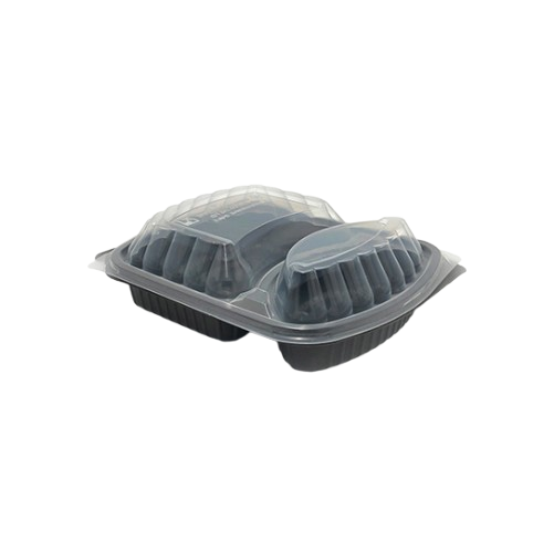2-Compartment Black Microwavable Containers – Wholesale