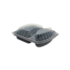 2-Compartment Black Microwavable Containers – Wholesale